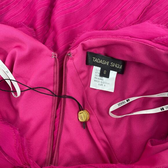 Tadashi Shoji Puff Shoulder Ruffle Cocktail Dress Pink Size 8 - Picture 9 of 9